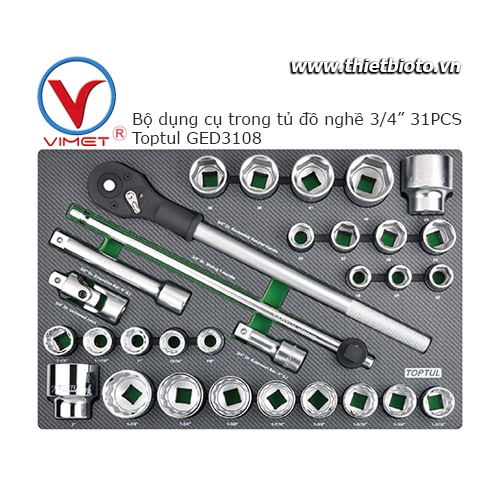 Bộ cần siết và đầu tuýp 3/4 inch 31 chi tiết Toptul GED3108