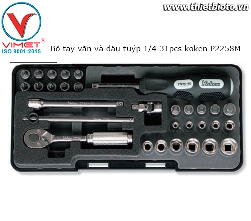 Bộ tay vặn và đầu tuýp 1/4 31pcs koken P2258M