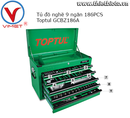 Tủ đồ nghề 9 ngăn 186 chi tiết Toptul GCBZ186A